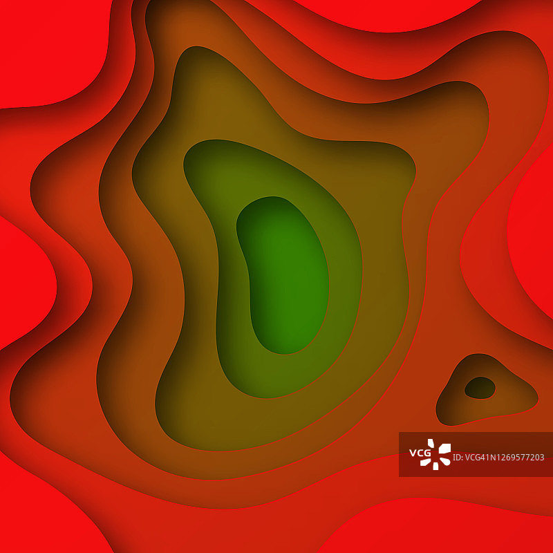 剪纸背景-红色抽象波浪形状-时尚的3D设计图片素材