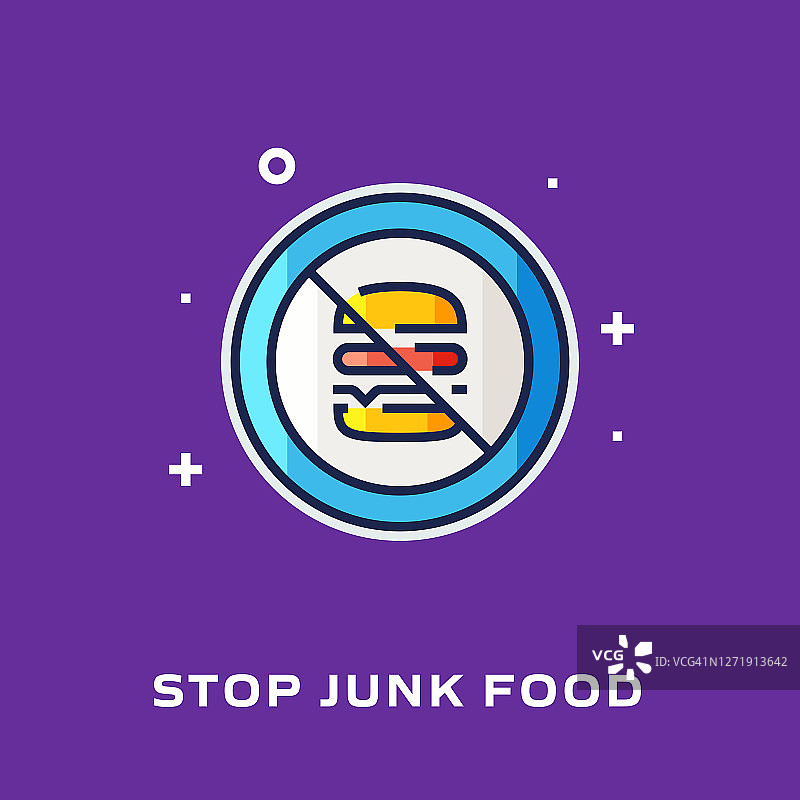停止垃圾食品平面线图标，轮廓矢量符号插图。图片素材