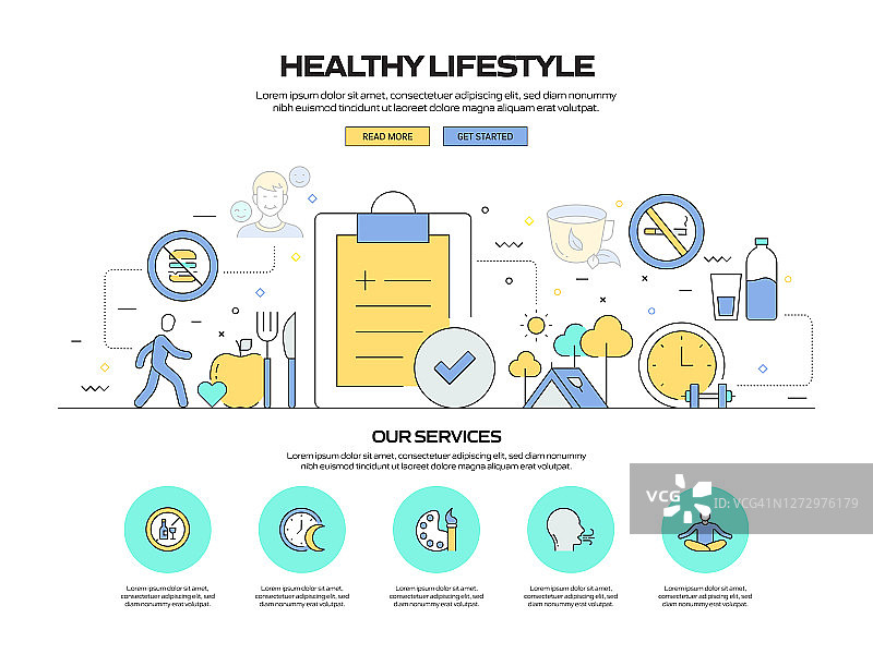 健康生活方式相关的现代线条风格矢量插图图片素材
