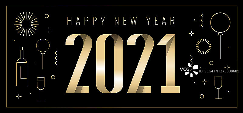 带有线性新年标志的2021年新年卡片图片素材