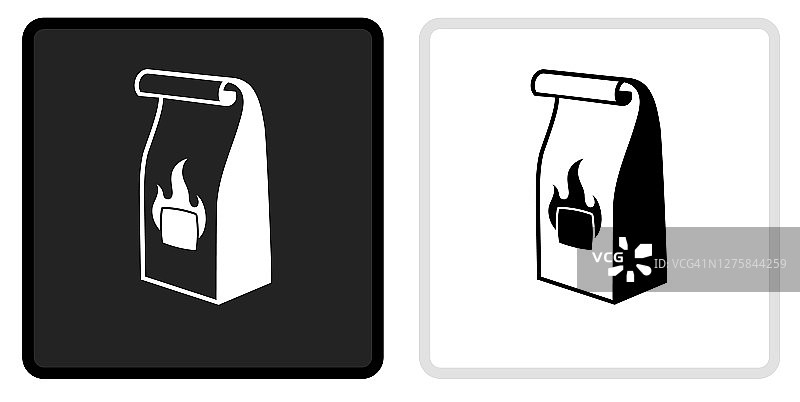 烧烤木炭袋图标上的黑色按钮与白色翻转图片素材