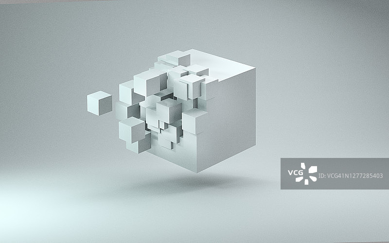 3D立方体渲染在浅灰色的背景图片素材