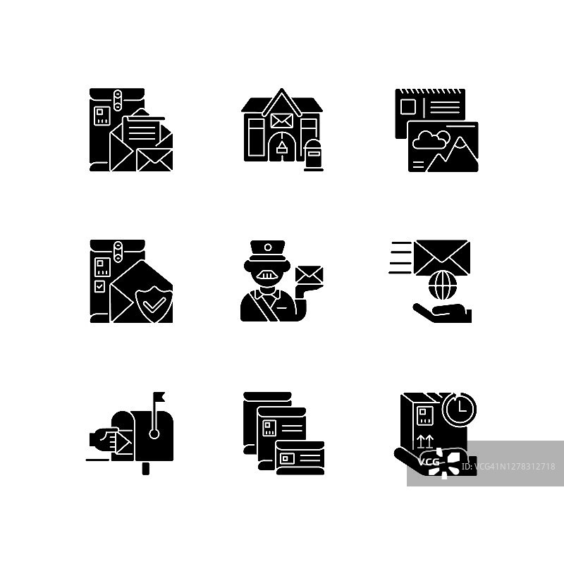 邮局黑色象形文字图标设置在空白区域图片素材