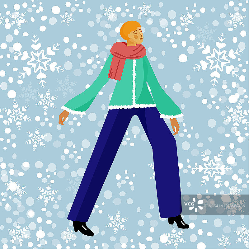 快乐时尚女孩冬天。圣诞假期。冬天背景，蓝领白雪花图片素材