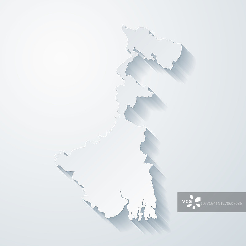 西孟加拉邦地图与剪纸效果空白背景图片素材