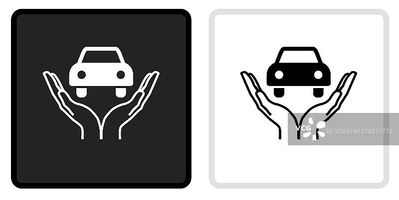 保持汽车图标在黑色按钮与白色翻转图片素材