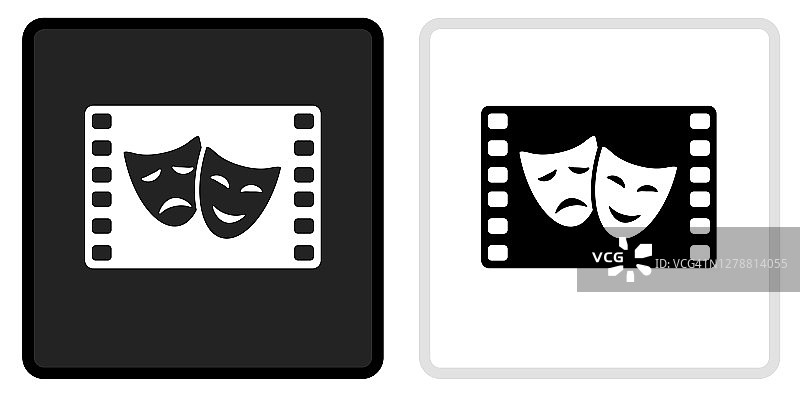喜剧和悲剧的电影图标上的黑色按钮与白色滚动图片素材
