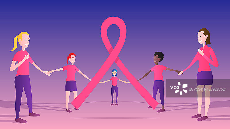 一群穿着粉色乳腺癌宣传带的女性图片素材
