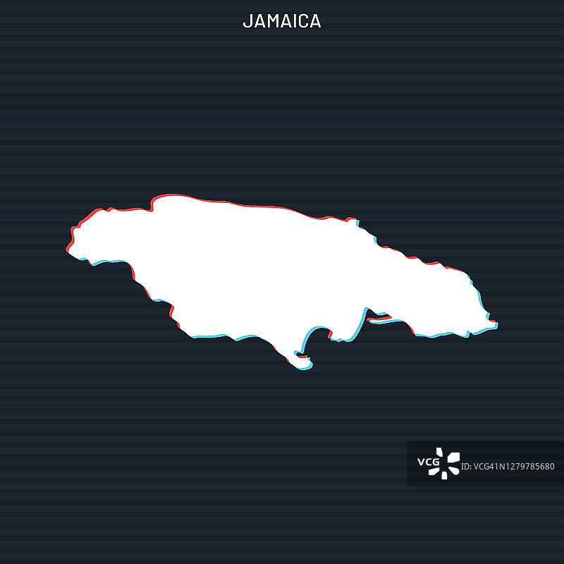 牙买加地图在黑暗的背景矢量股票插图设计模板。提纲上的两种颜色风格。图片素材