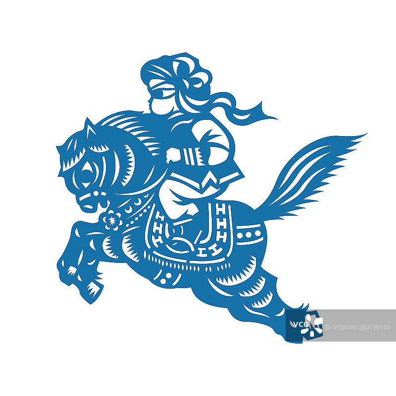 蒙古族少年骑马(中国剪纸图案)图片素材