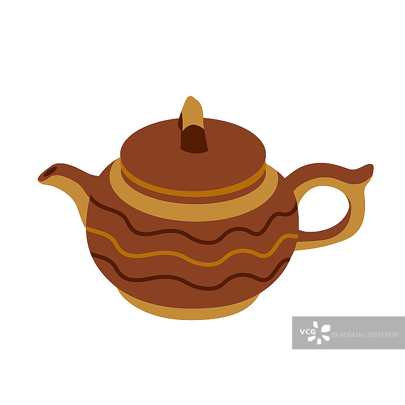 棕色的陶瓷茶壶。孤立的白色背景。图片素材