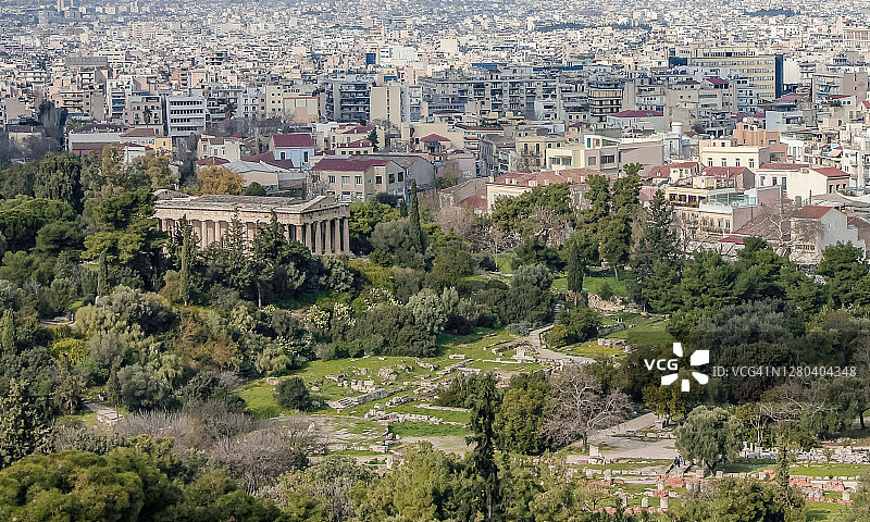 赫菲斯托斯神庙和希腊雅典城的全景图片素材