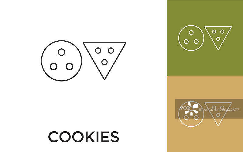 可编辑的cookie细线图标与标题。适用于手机应用程序，网站，软件和印刷媒体。图片素材