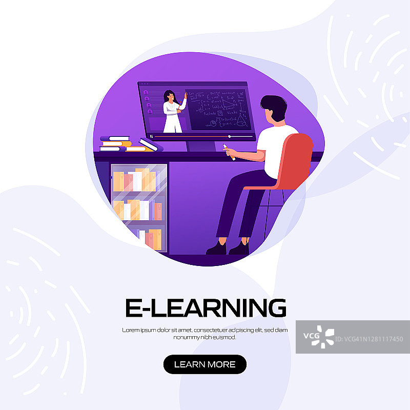 E-Learning，在线教育相关矢量插图登陆页面模板，网站横幅，广告和营销材料，在线广告，业务演示等。图片素材