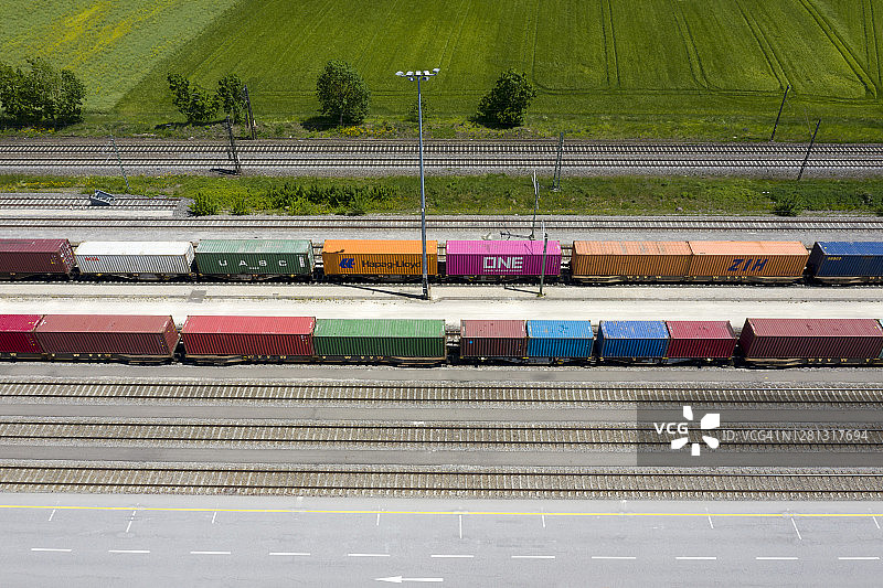 货运列车货物，货物集装箱，鸟瞰图图片素材