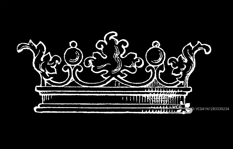 古老皇家皇冠的古董雕刻插图图片素材