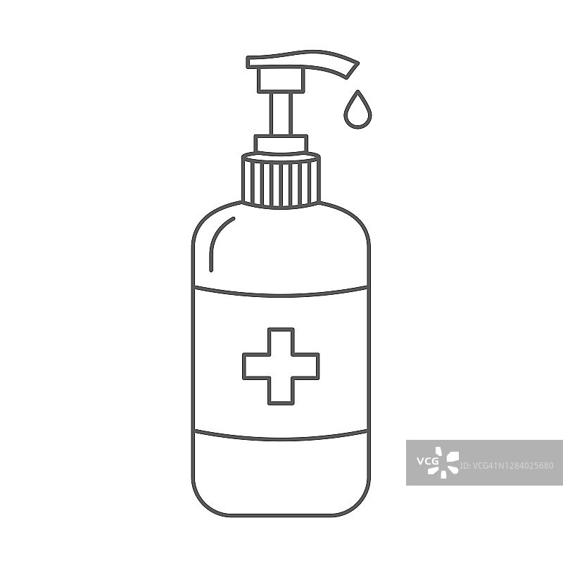 向量杀毒功能图标。抗菌皂瓶插图图片素材