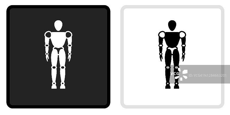 机器人身体图标在黑色按钮与白色翻转图片素材