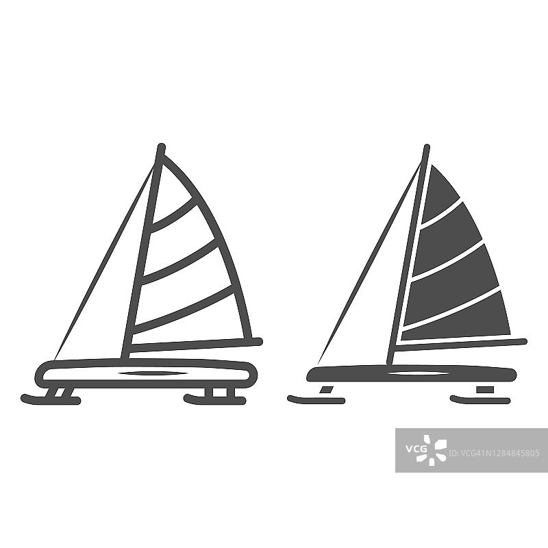冰船线和固体图标，世界雪天概念，破冰船标志上的白色背景，冰游艇图标轮廓风格的移动概念和网页设计。矢量图形。图片素材