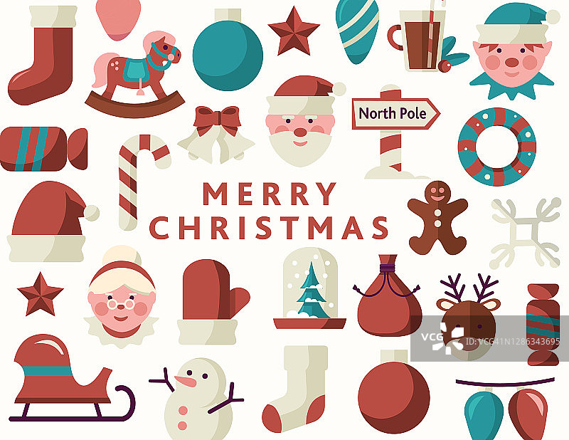 圣诞快乐的贺卡信息的横幅风格与圣诞图标图片素材