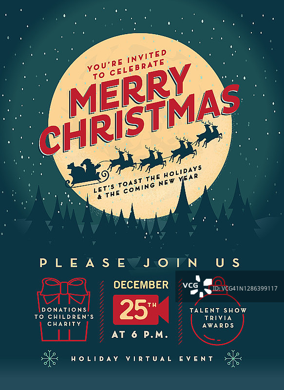 圣诞快乐虚拟事件派对邀请海报广告设计模板图片素材