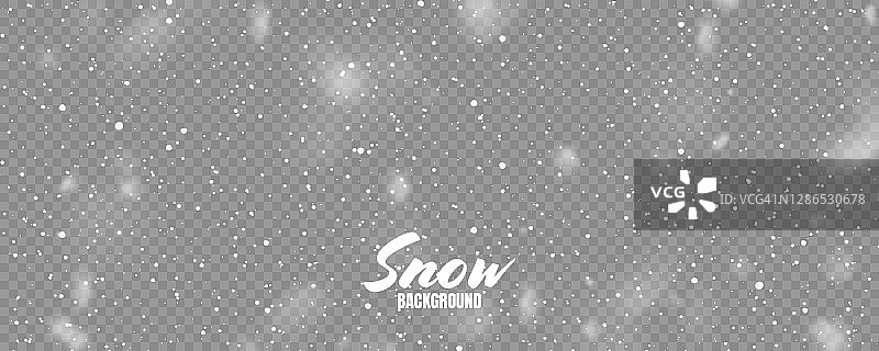 真实的雪花飘落与雪花。冬季透明背景为圣诞节或新年贺卡。弗罗斯特风暴的效果。矢量图图片素材