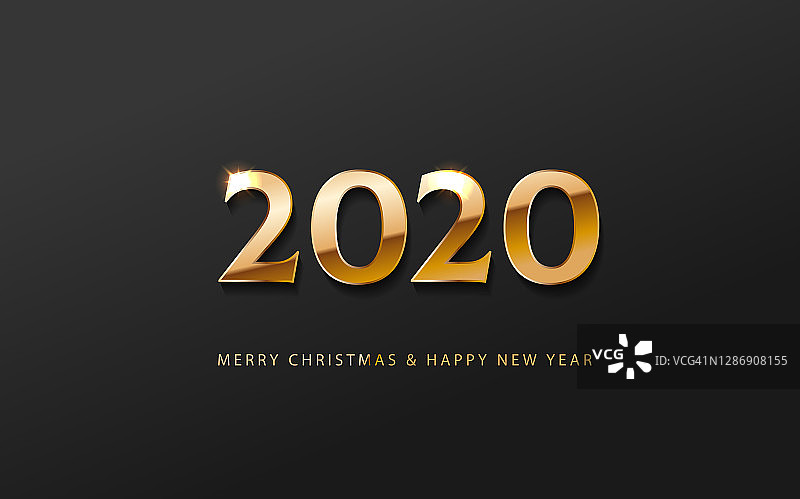 贺卡网页横幅或海报与快乐的新年数字2020与黄金豪华闪亮效果。圣诞快乐，新年快乐，金色和黑色的邀请。矢量图。每股收益图片素材
