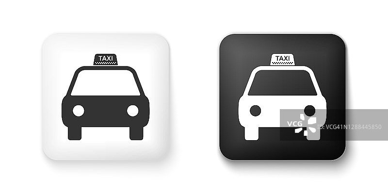 黑白出租车图标孤立在白色背景上。方形按钮。向量图片素材