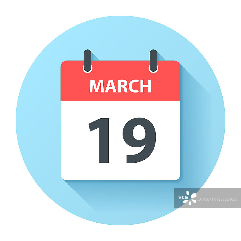 3月19日-圆日日历图标在平面设计风格图片素材