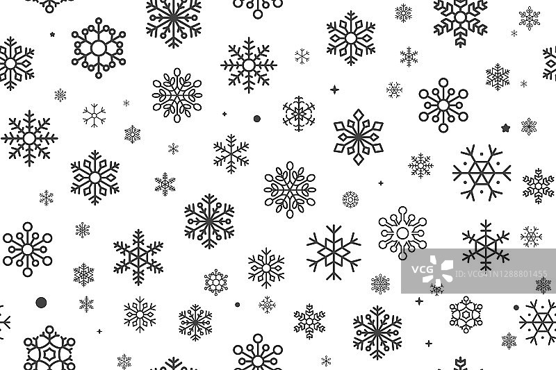无缝的圣诞组成。白色背景上的灰色雪花。圣诞雪花，冬天，除夕模板概念。矢量插图。图片素材