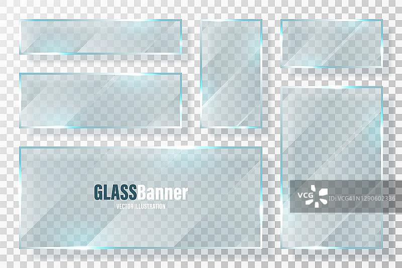 玻璃框架收藏。现实透明的玻璃横幅与眩光。矢量设计元素图片素材