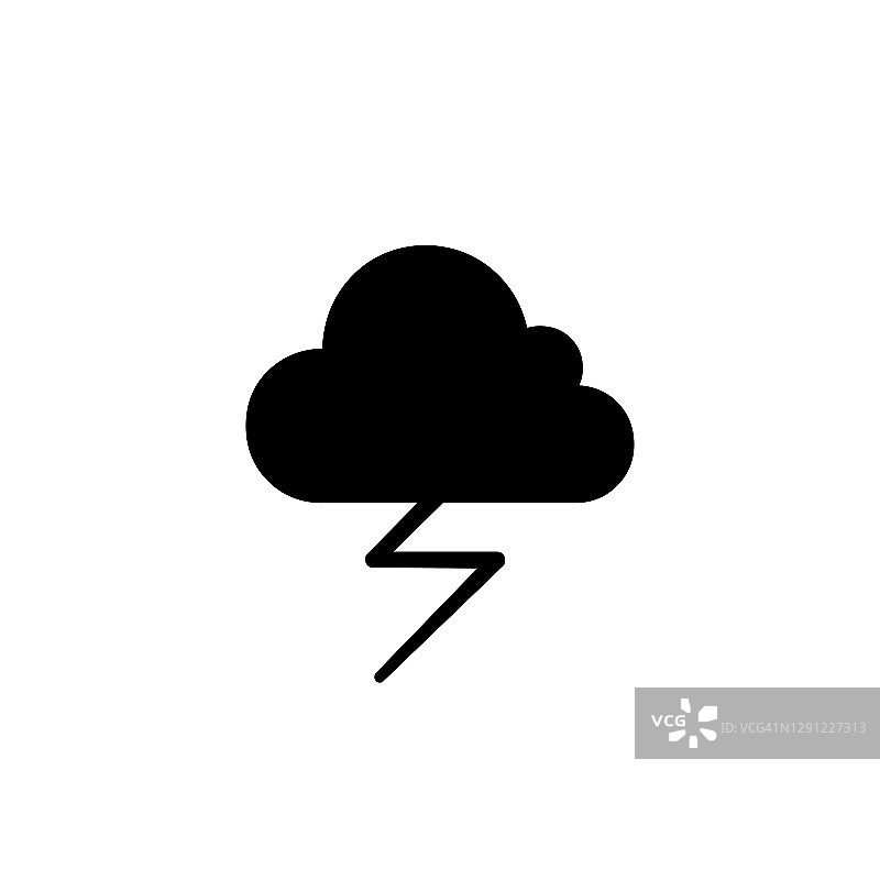 云与闪电矢量图标。孤立的雷电，雷暴平面符号-矢量图片素材