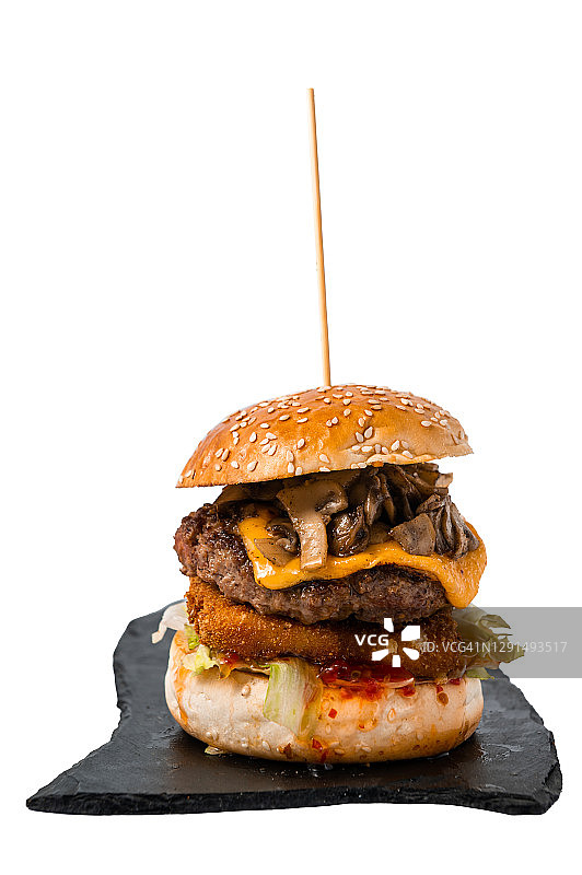 多汁的汉堡在白色背景股票照片图片素材