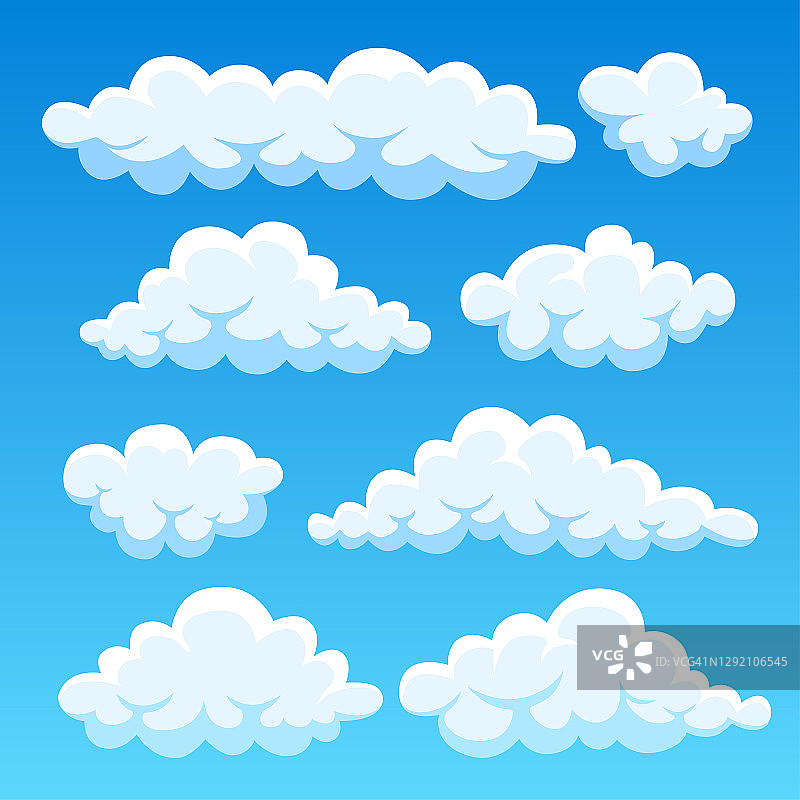 蓝天里的卡通云。Cloudscape孤立在背景上。天堂图片素材