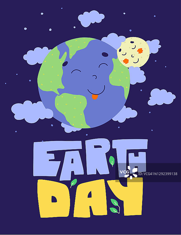 地球日，节日贺卡。地球。行星地球和月球在太空中的云。图片素材
