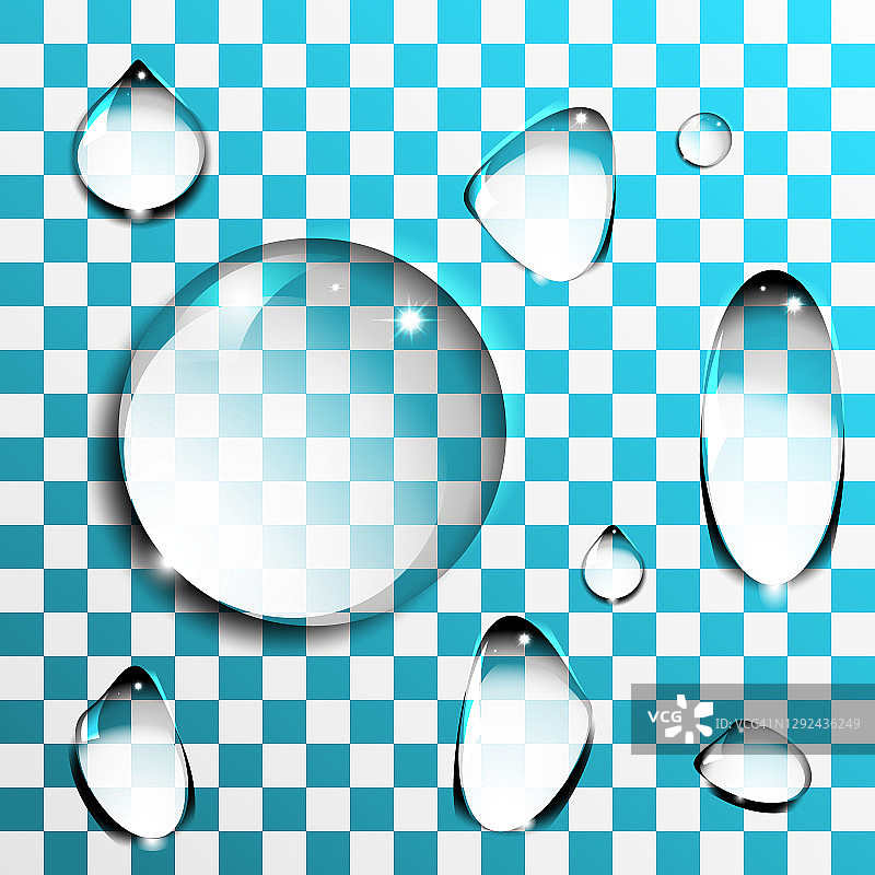 一套三维逼真的水滴在垂直表面或斜坡。图片素材