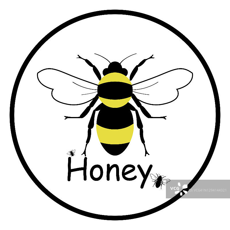 蜜蜂的标志。蜂蜜图标。白色背景上的简单蜜蜂，标志。矢量图图片素材