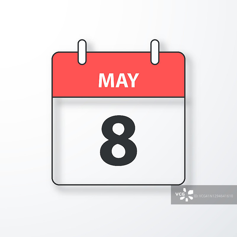 5月8日-每日日历-黑色的轮廓和阴影在白色的背景图片素材