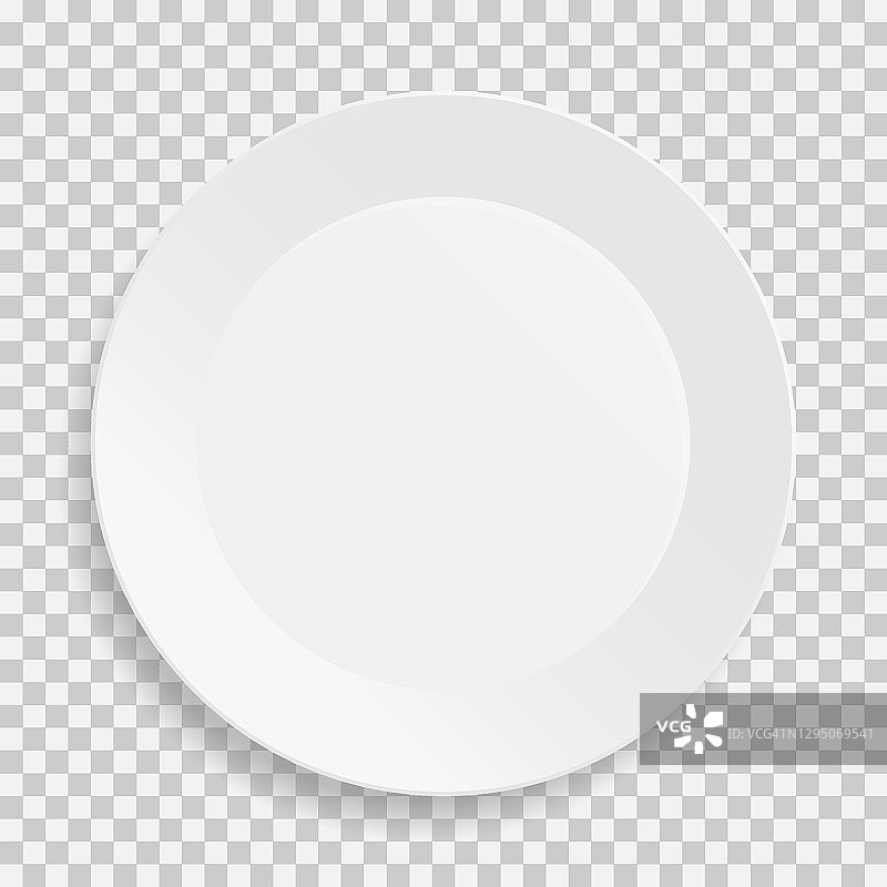 真实的空白色盘子盘子与透明的背景阴影。前视图。厨房用具，食用用具。模板设计的食物展示和您的项目。图片素材