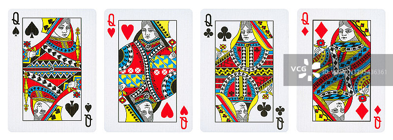 一组扑克牌皇后-孤立在白色上图片素材