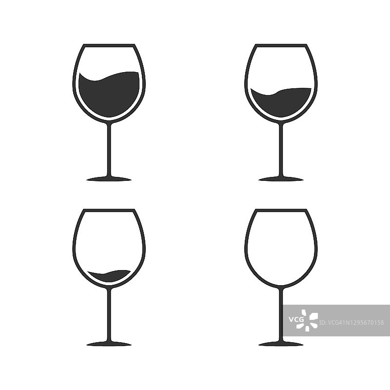 玻璃葡萄酒图标设置。图片素材