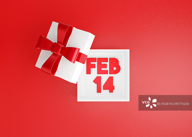 红色2月14日字礼品盒内红色背景。图片素材