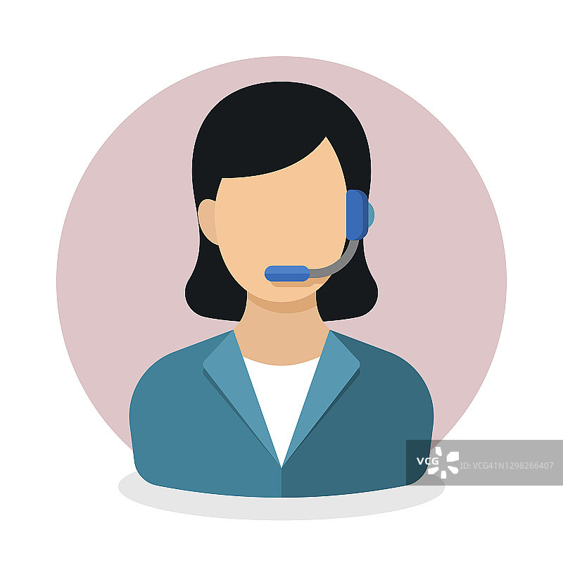 电话接线员或呼叫中心员工图标。女人用耳机接听客户电话。客户关怀或客户支持概念矢量插图图片素材