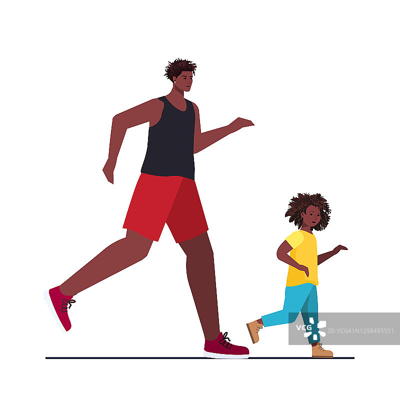 非裔美国父亲和小儿子一起跑步父亲的概念父亲花时间和他的孩子图片素材