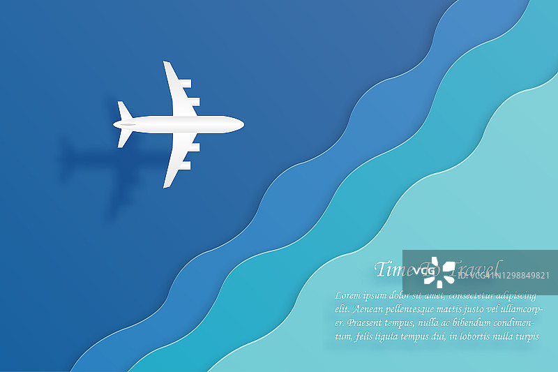 时间旅行飞机飞越海上空运和旅行概念与文本复制空间。矢量图图片素材