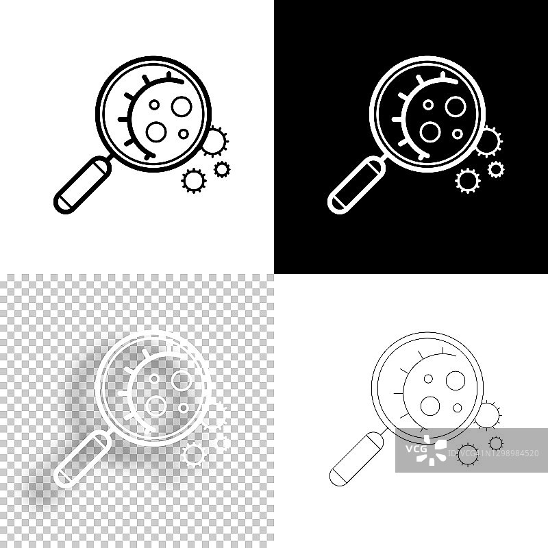 病毒细胞的放大镜。图标设计。空白，白色和黑色背景-线图标图片素材