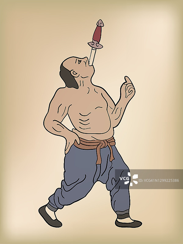 中国古代杂技，吞剑，插图图片素材