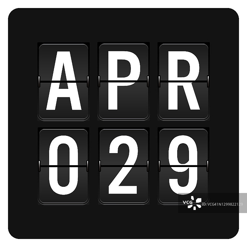 4月29日-每日日历和黑色翻转记分牌数字计时器与日期图片素材