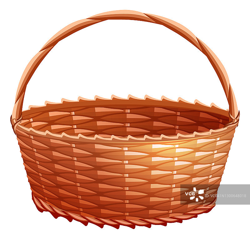 柳条编成的柳条篮子。有柄的空草篮图片素材