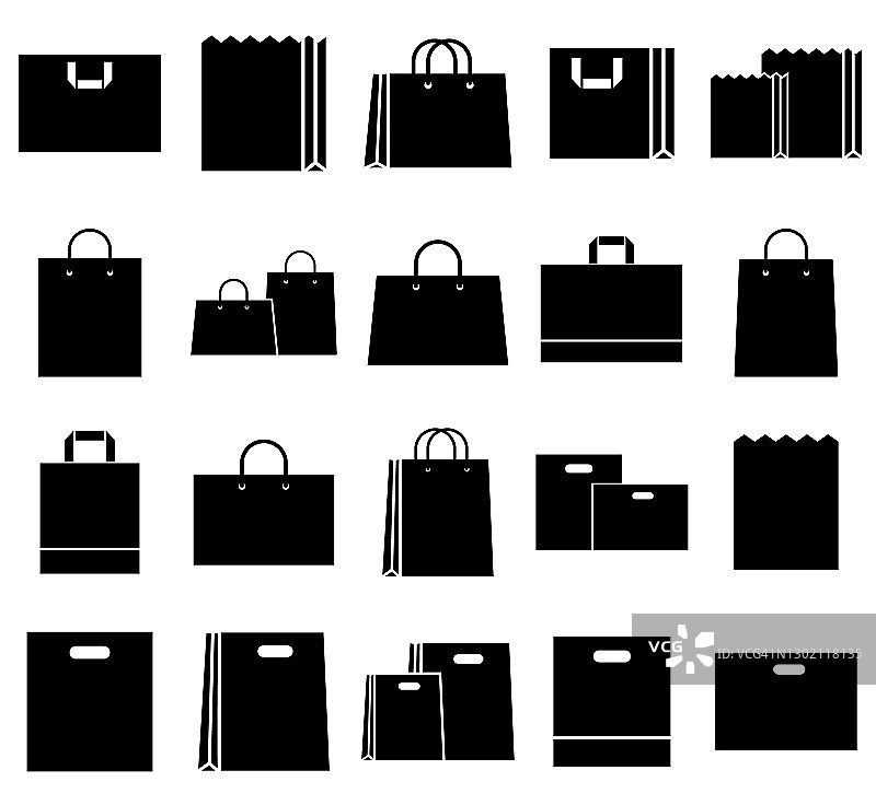 购物袋，集图标包，标志隔离在白色背景图片素材